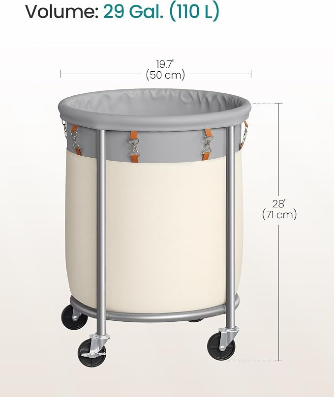 SONGMICS Laundry Basket with Wheels, 29 Gal., Steel Frame, Removable Bag - Image 5