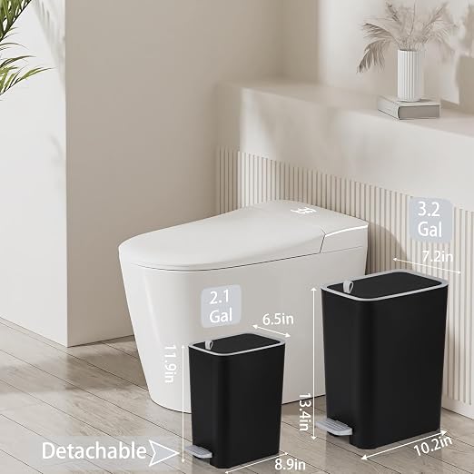 Small Bathroom Trash Can with Lid, 2.1 Gallon Slim Step Trash Can, Narrow - Image 2