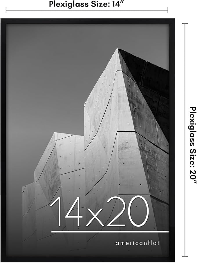 Americanflat 14x20 Picture Frame with Polished Plexiglass - Streamline Collection - Thin Border Picture Frame for Wall Display - Hanging Hardware Included - Black