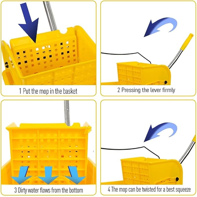 Commercial Mop Bucket with Wheels 20L Gallon, Side Press Wringer Combo Mop - Image 5