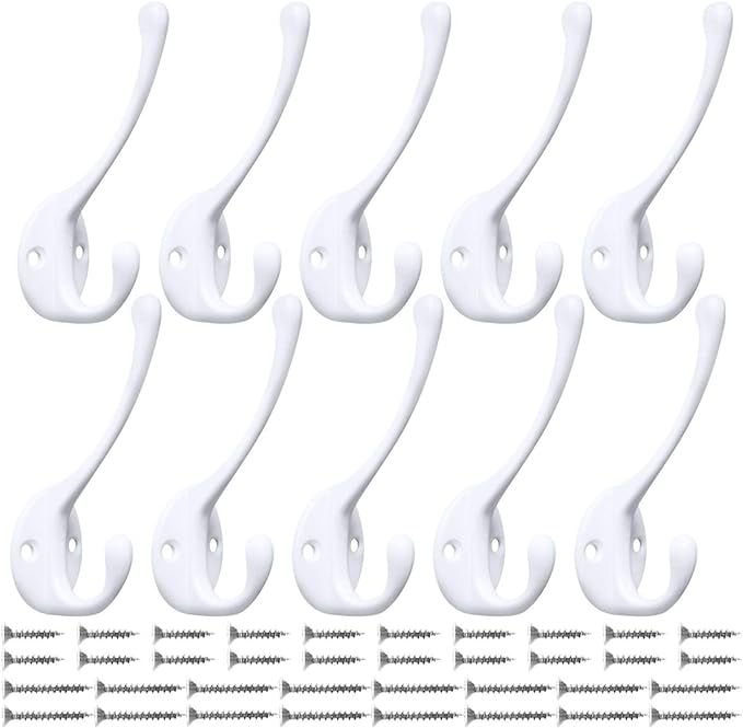 10 Pack Heavy Duty Dual Coat Hooks Wall Mounted by IBosins