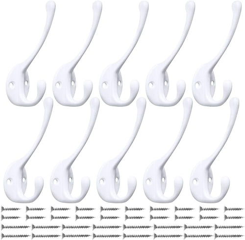 10 Pack Heavy Duty Dual Coat Hooks Wall Mounted by IBosins