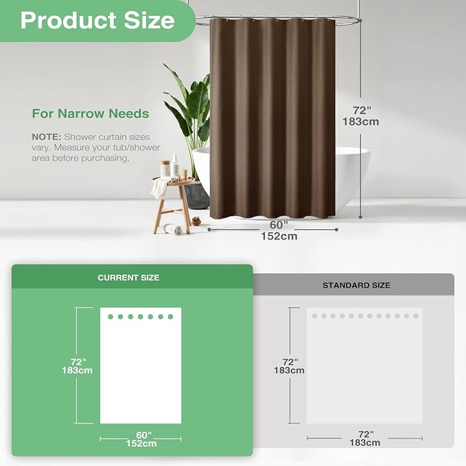 Dynamene Stall Waffle Shower Curtain 256 GSM Heavy Fabric 60x72 Brown - Image 3