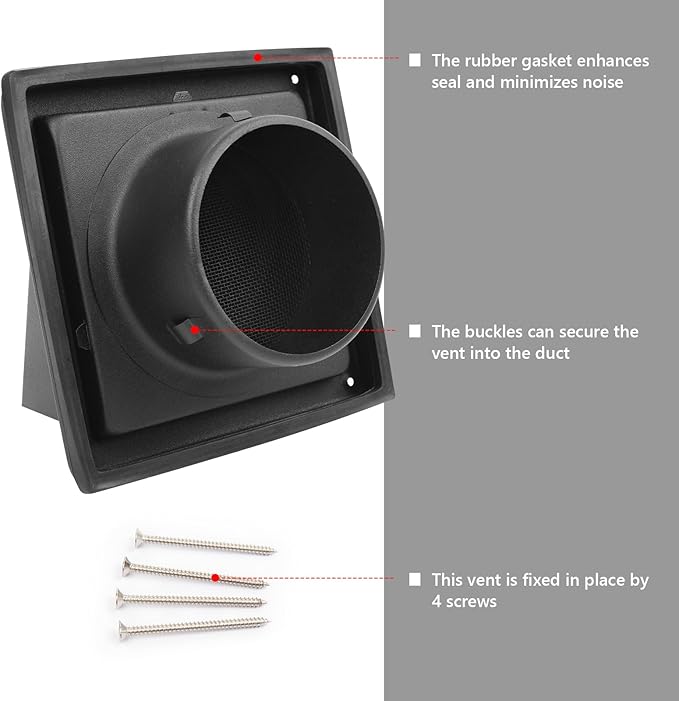 5 Inch Black Dryer Vent Cover Outside Stainless Steel Wall Vent with Removable Cover and Insect Screen Mesh RAL9011