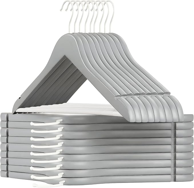 TOPIA HANGER Wooden Hangers 16 Pack Grey/White Heavy Duty Coat Hangers | by TOPIAHANGER