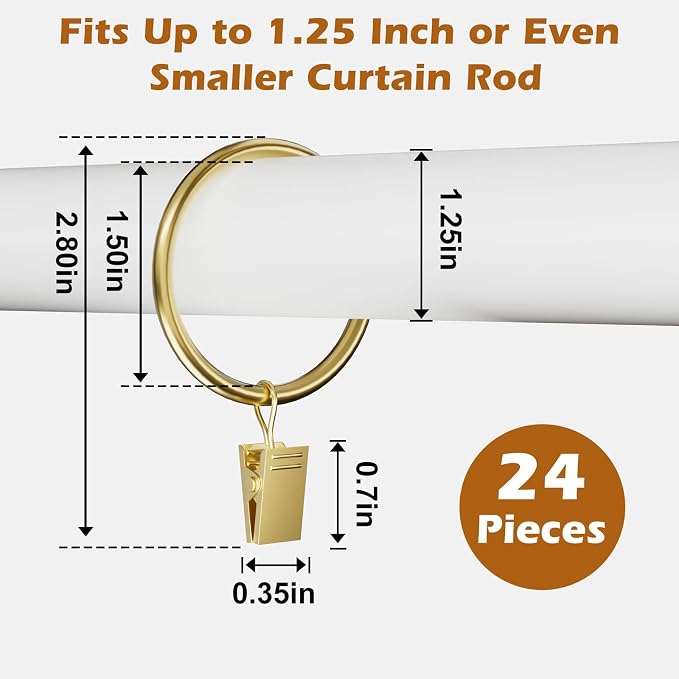 24 Pack Gold Metal Curtain Rings - Image 2