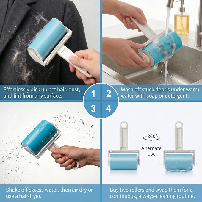 Reusable Lint Roller for Pet Hair – Washable Sticky Picker Set, 2-in-1 Portable - Image 4