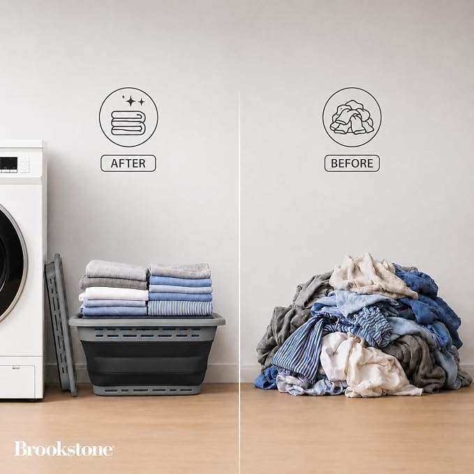 BROOKSTONE 11 GALLON XL 24" Collapsible Laundry Basket & Clothes Hamper - Image 3