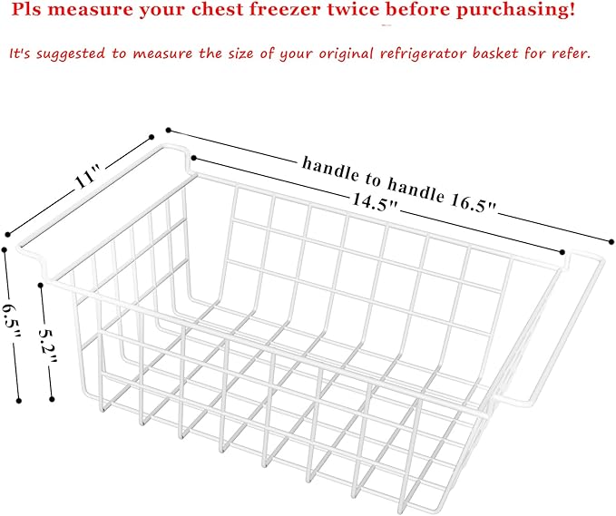 Orgneas 16.5" Chest Freezer Organizer Bins Deep Freezer Basket Storage Rack Bins Metal Wire Baskets Large Size 2Pcs