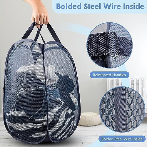 Pop Up Laundry Hamper, 70 L Collapsible Mesh Basket - Image 3