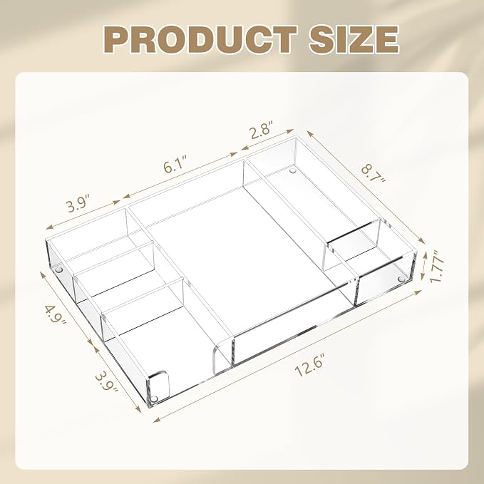 Briwooody Clear Acrylic Drawer Organizer, 6 Compartments, Large | 12.8 x 8.8 x - Image 2
