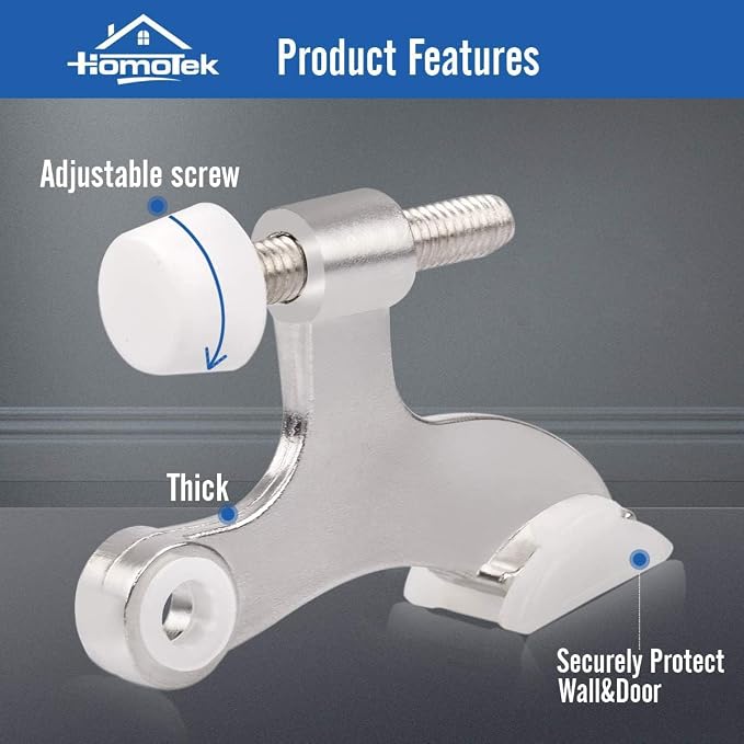 HOMOTEK 3 Pack Hinge Pin Satin Nickel Door Stopper, Adjustable Deluxe Heavy - Image 2