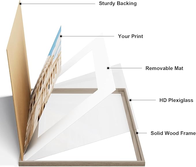 Vittanly 11x17 Picture Frame Set of 2, Solid Wood Frame for Wall Art Photo and Prints, Display Photo 8x12 with Mat or 11x17 without Mat, Light Brown
