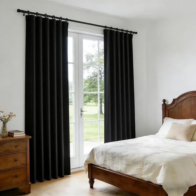Room Divider Blackout Curtain Track Curtains Wall Dividers Panels Screen for Living Rooms Bedroom Office Privacy Partition Separation, W52 × L108 Inch,1 Panel, Black