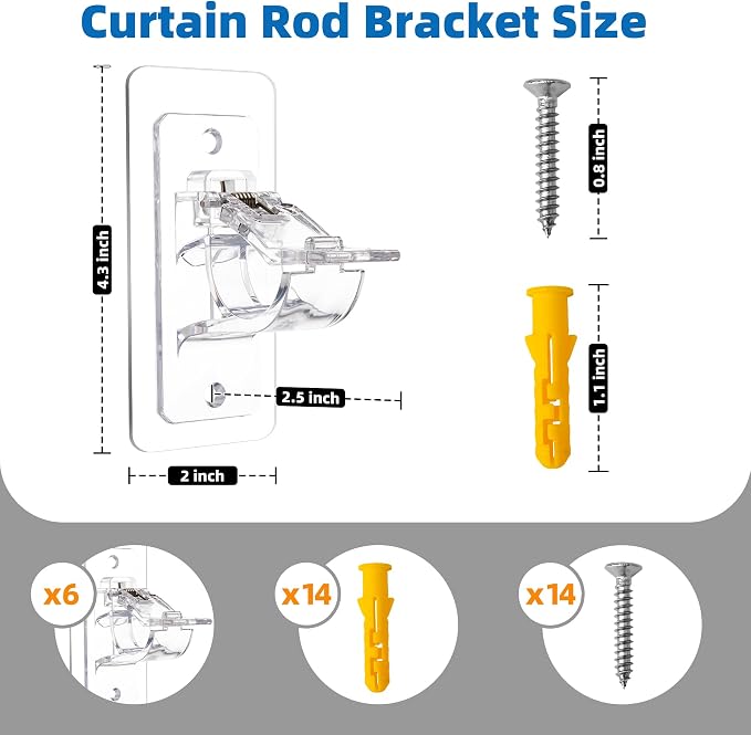 Antimbee 6-Pack No Drill Needed Curtain Rod Holders, Self Adhesive Rod Brackets - Image 8
