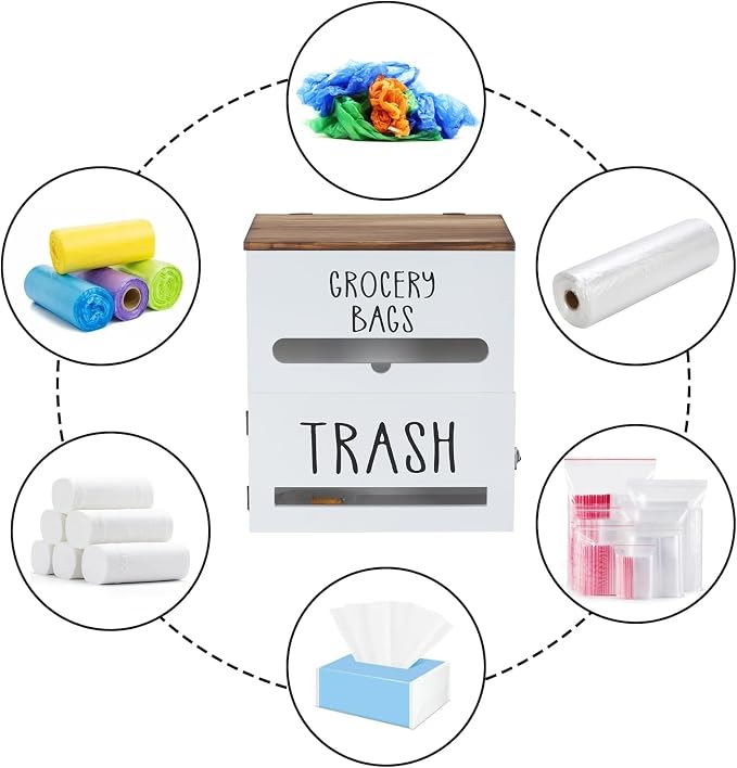 2 in 1 Trash Bag Holder with Grocery Bag Holder, Wooden Trash Bag Dispenser - Image 7