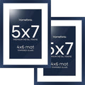 Homeforia 5x7 Picture Frame Navy Blue, High End Metal 5 x 7 Frames with Mat 4 x 6 for Print, 5by7 Desk Frame Matted to 4x6 inch Photo, 5 by 7 Wall or Tabletop Frame, Tempered Glass, Wall Kit, Set of 2