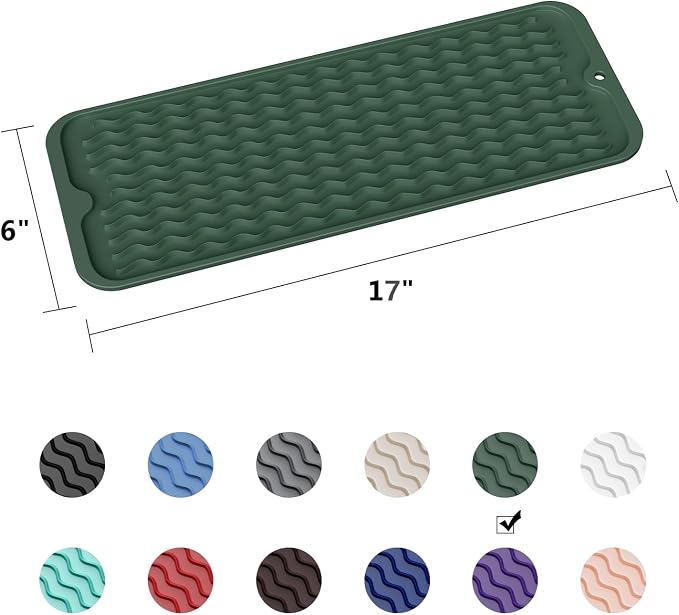 ZLR Small Dish Drying Mat for Kitchen Counter, Dark Green | Narrow Silicone - Image 6