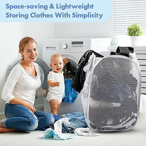 2 Pack Pop Up Laundry Hampers, 70 L Collapsible Foldable Mesh Basket - Image 6