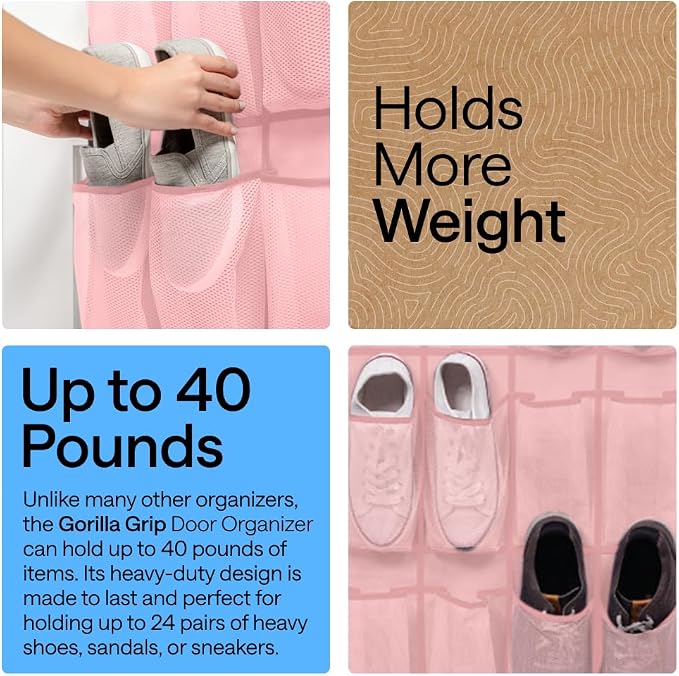 GORILLA GRIP Over the Door Shoe Organizer, 24 Large Pockets, Space Saving - Image 3