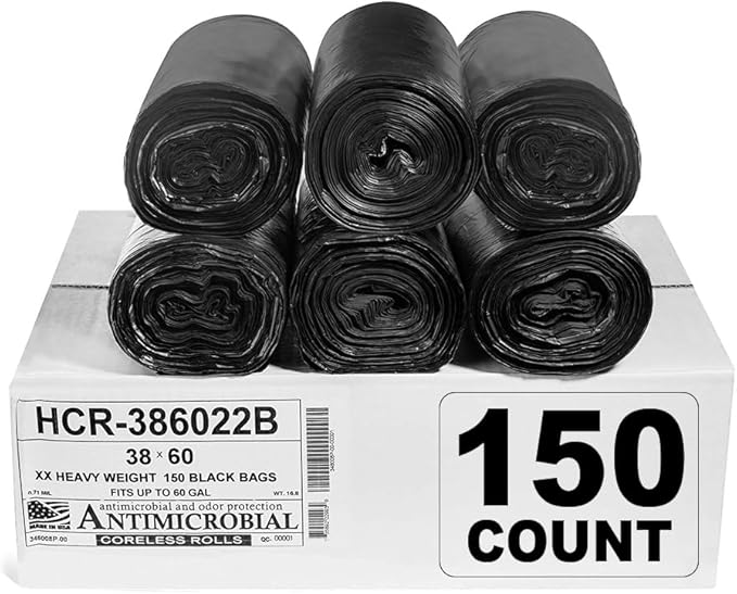 Aluf Plastics 60 Gal Black Trash Bags, 22 Micron, Industrial, Commercial by AlufPlastics