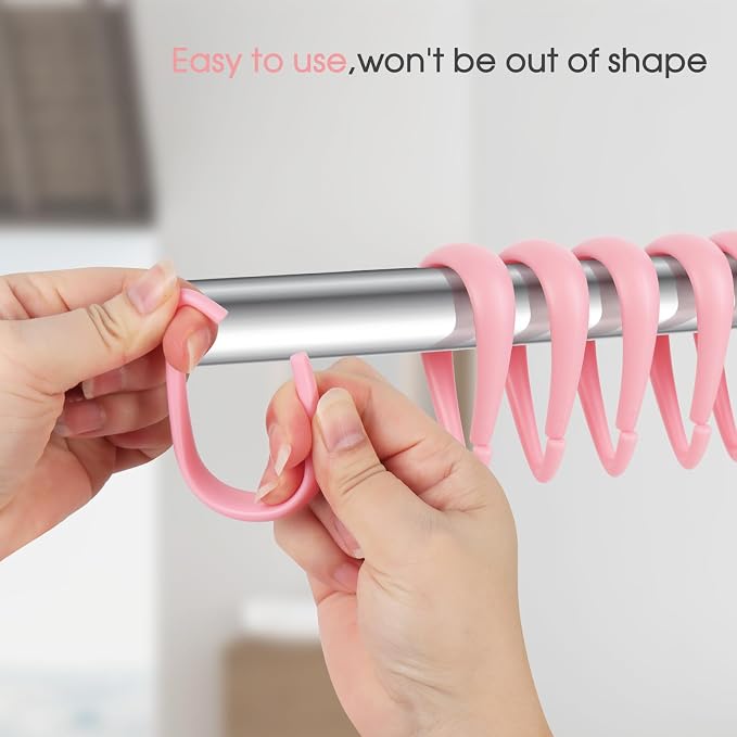 Top-spring Pink Shower Curtain Hooks 12Pcs Drop Shaped Hooks - Image 2