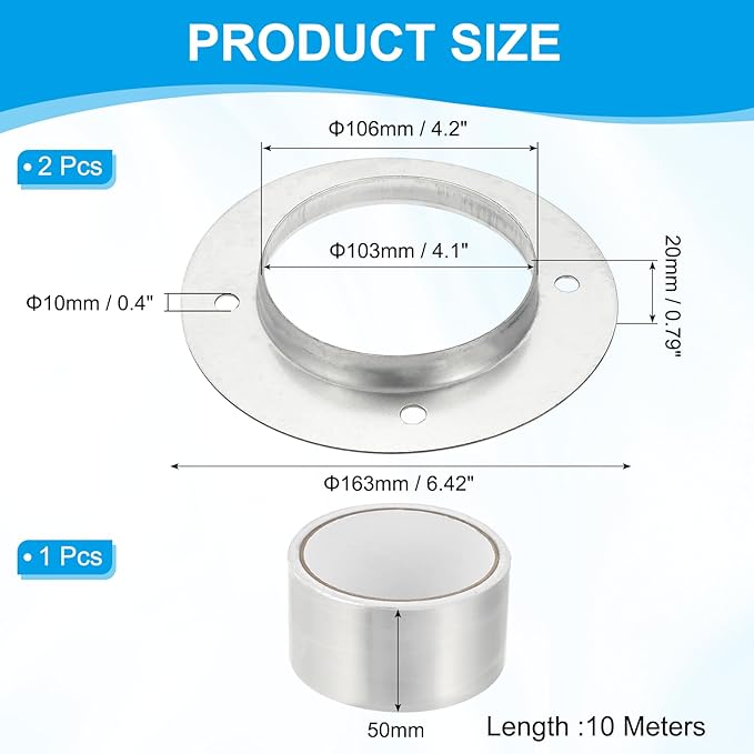 PATIKIL 2Pcs 4 Inch Duct Connector Flange, Metal Straight Pipe Exhaust Flange Duct Mounting Plate for Heating Cooling Ventilation HVAC System, Galvanize Steel