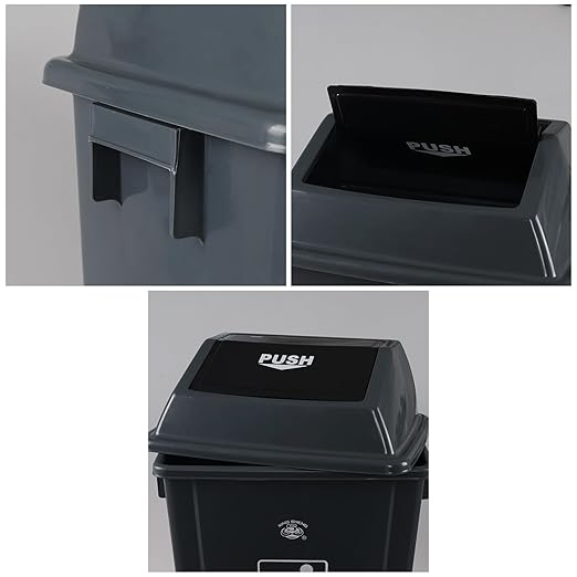 4-Pack Plastic Trash Can with Swing Lid, 15 Gallon Large Swing Top Garbage Can, Grey
