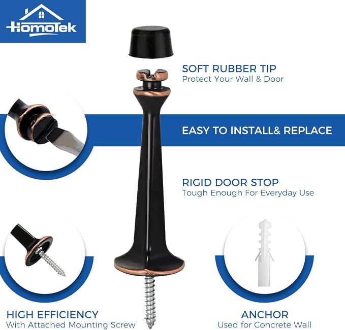 HOMOTEK 6 Pack Heavy Duty Solid Rigid Door Stop - Image 2