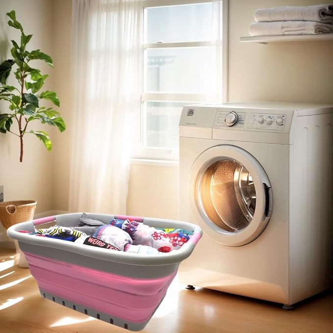 SAMMART 41L Set of 2 Collapsible 3 Handled Plastic Laundry Basket-Foldable Pop - Image 3