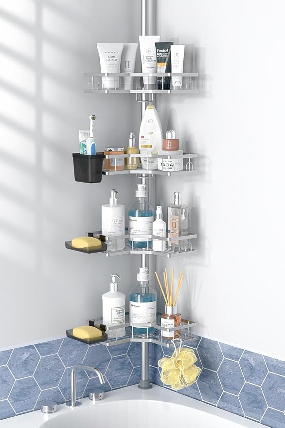 Adjustable Shower Caddy Tension Pole: Rustproof Corner Bathroom Shelves by Aitatty