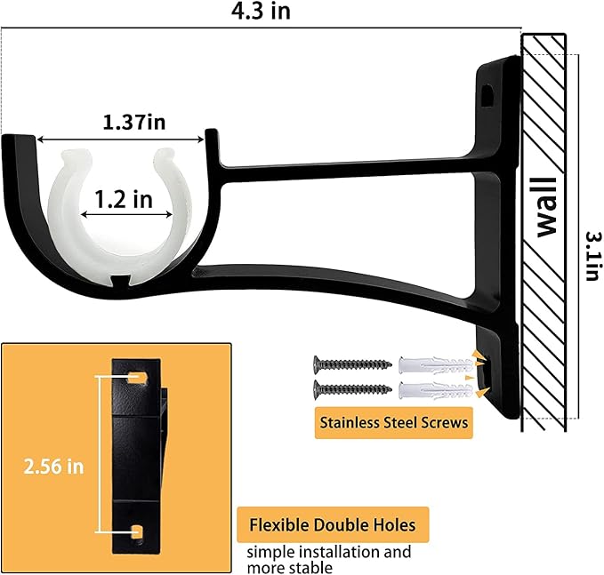 KOLAKO Curtain Rod Brackets, Heavy Duty Black Curtain Rods Holders Hook Hangers - Image 5