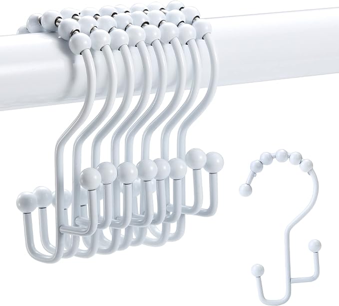 Shower Curtain Rings, SUTINE Double Shower Curtain Hooks, Rust-Resistant Metal by SUTINE