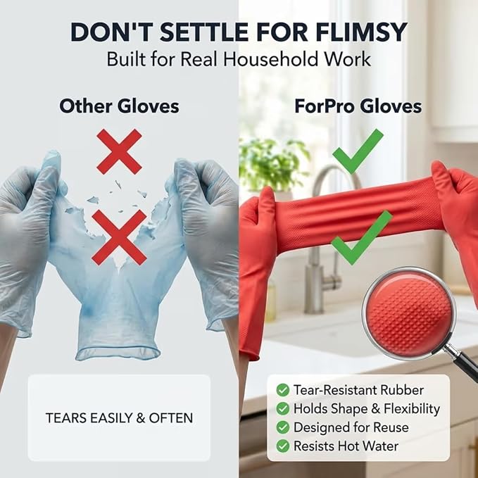 ForPro Natural Rubber Gloves, 6 Pairs Reusable Multi-Purpose Household Cleaning - Image 5