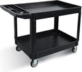 46 x 26-Inch Heavy Duty Utility Cart with Wheels, 1000 lbs Capacity Plastic Rolling Tool Carts W/Deep 2-Shelf, Mechanic Work Cart for Garage, Warehouse, Workshop, Black