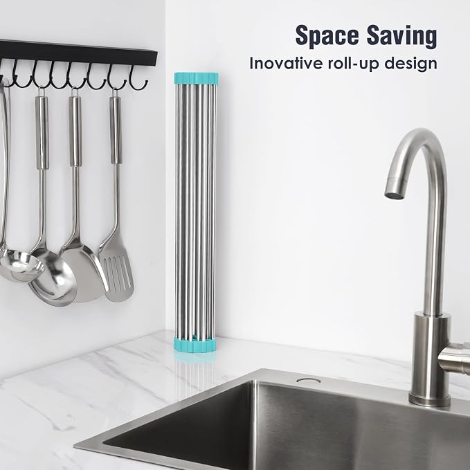 Tomorotec Roll Up Dish Drying Rack Over Sink, 304 Steel, Heat-Resistant Trivet - Image 3