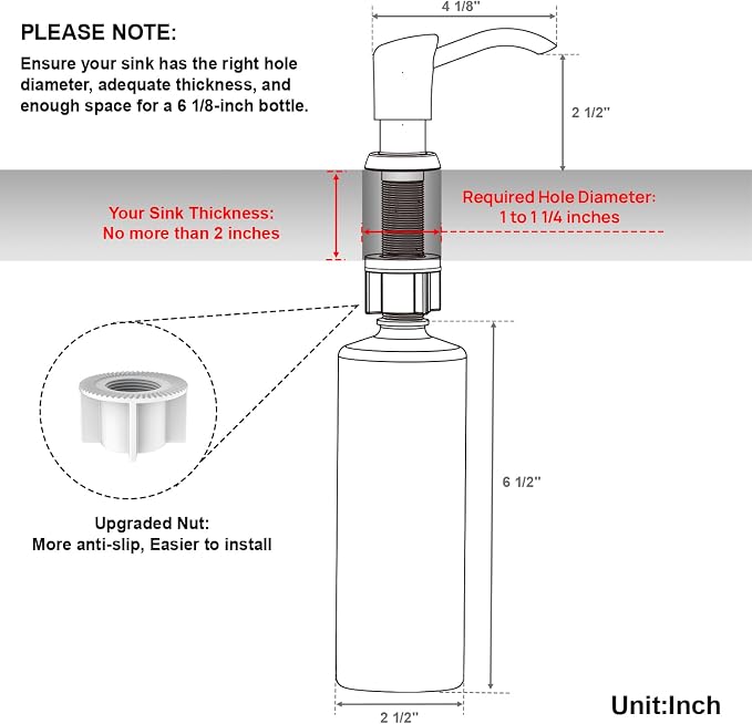 GAGALIFE Dish Soap Dispenser for Kitchen Sink, 17 oz Bottle, Brushed Nickel | - Image 2