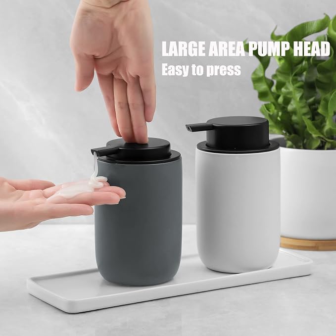 Ceramic Pump Bottle Refillable Lotion Soap Dispenser 12oz Grey 2 Pack | Matte - Image 4