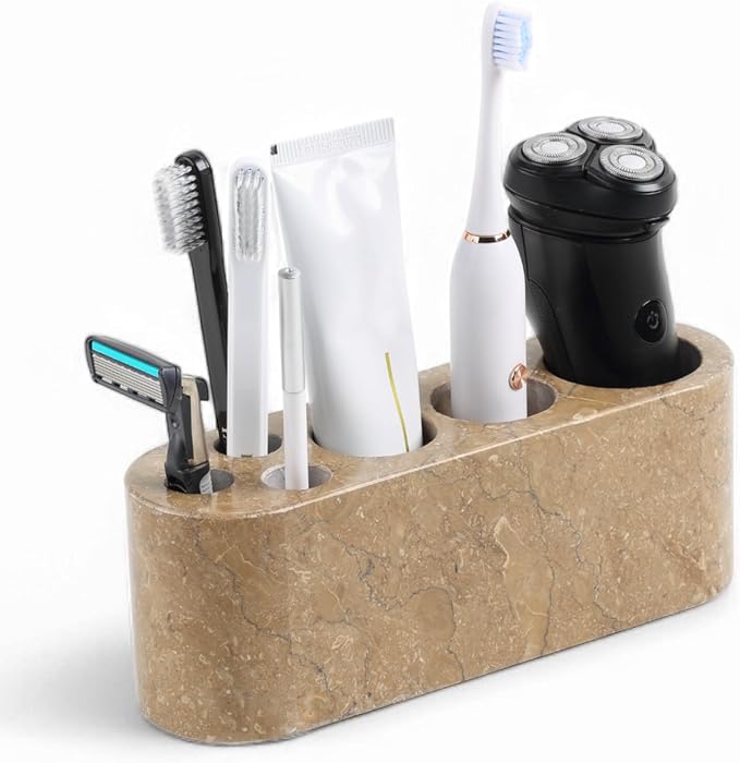 Toothbrush Holder for Bathrooms, 6 Slots Marble Toothbrush and Toothpaste by BCS