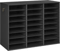 HOOBRO Literature Organizer, 24 Compartments Wooden Mail Organizer, Countertop Literature Sorter with Adjustable Shelves for Home, Office, School, Student Mailbox for Classroom, Black BK38WF01
