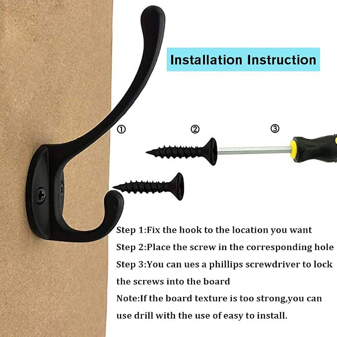 IBosins 10 Pack Black Double Coat Hooks No Rust Hooks - Image 4