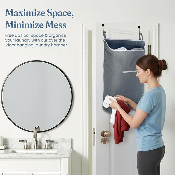 TFLC Over the Door Hanging Laundry hamper bag, 18x4.75x28" - Image 3
