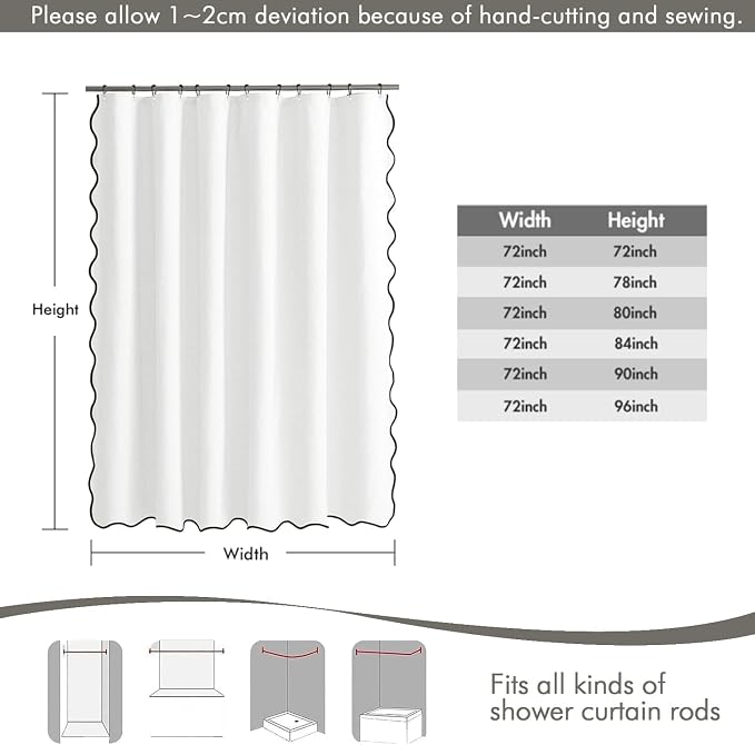 MIULEE White Extra Long Scalloped Linen Shower Curtain 72x80 Inches - Image 6
