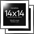 Homeforia 14x14 Picture Frame Black, High End Metal 14 x 14 Square Poster Frames with Mat 12 x 12 Photo, 14x14 Black Frame Matted to 12x12 Print, 14by14 Thin Frames, Tempered Glass, Wall Kit, Set of 2