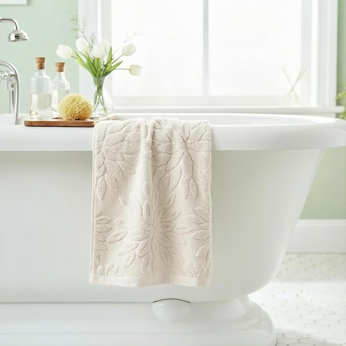 Artoid Mode 1 Pc Beige 3D Dahlia Floral Jacquard Hand Towels - Image 4