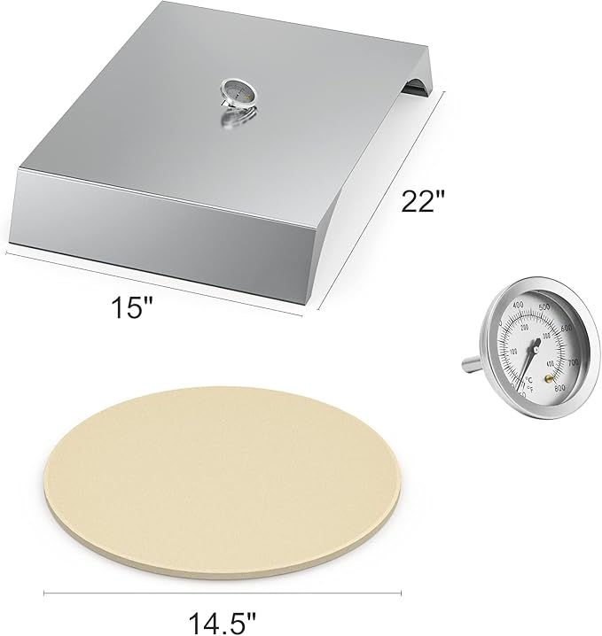 Skyflame Universal Stainless Steel Pizza Oven Kit with Stone for Most Gas Grills and Pellet Grill Conversion Kit, 22x15 Inches