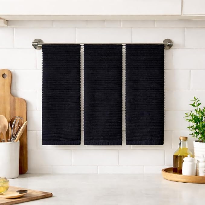 Black Kitchen Hand Dish Towels, 100% Cotton - Image 2