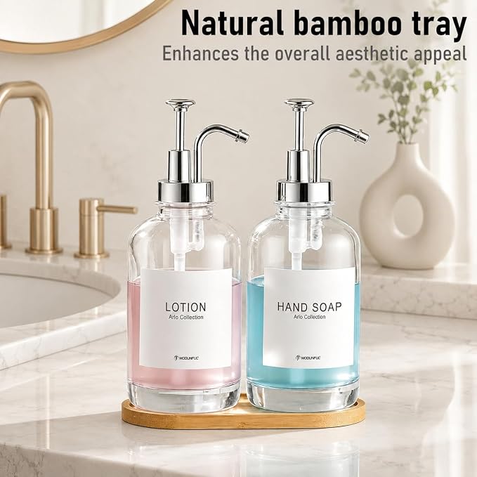 Glass Soap Dispenser Set 2, Silicone Funnel, Refillable Kitchen Soap Dispenser - Image 3