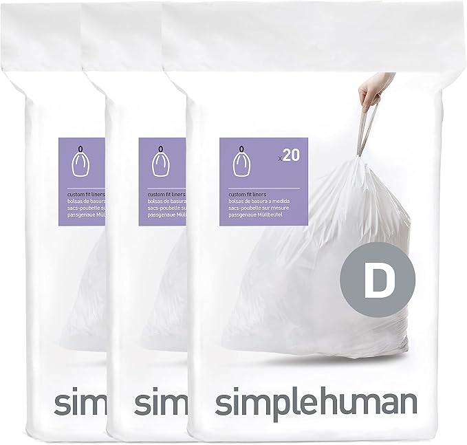 simplehuman Code D 60 Count, Dispenser Pack Custom Fit Liners, Drawstring Trash by Simplehuman