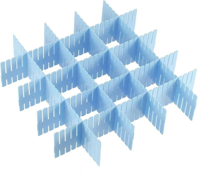 JOIKIT 60 PCS Blue Plastic DIY Grid Drawer Dividers, Adjustable Organizer - Image 6